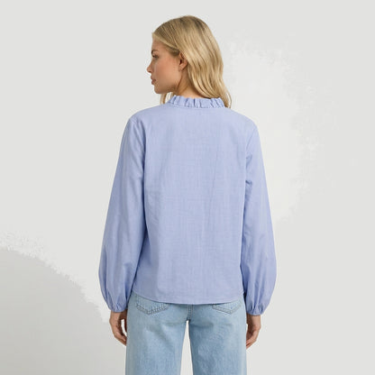 Blouse Women Loose Fit Long Sleeve Ruffle Detail Design 2
