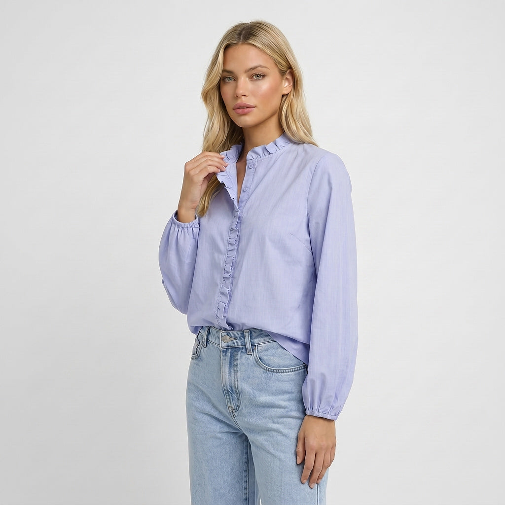 Blouse Women Loose Fit Long Sleeve Ruffle Detail Design 3