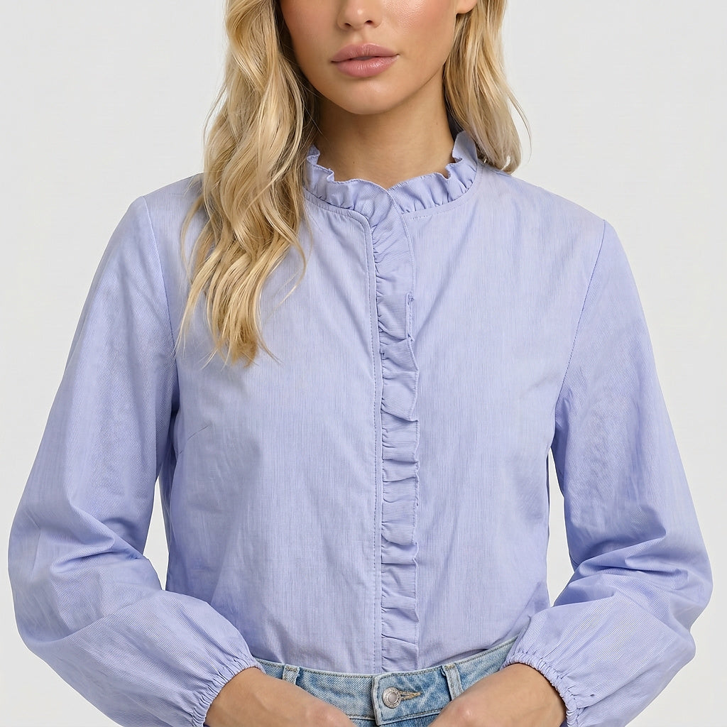 Blouse Women Loose Fit Long Sleeve Ruffle Detail Design 4