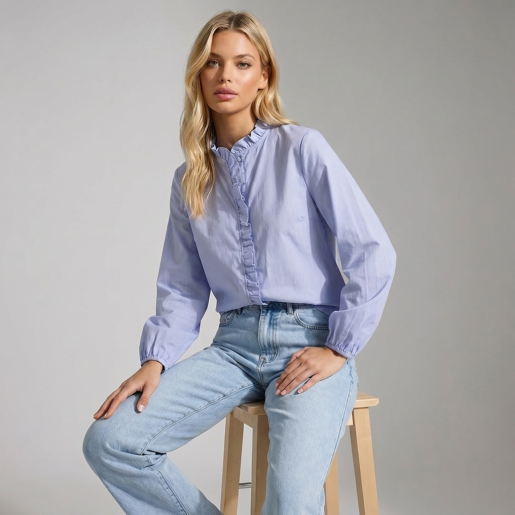 Blouse Women Loose Fit Long Sleeve Ruffle Detail Design 5