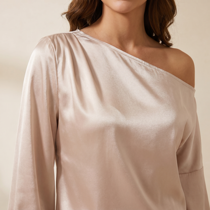 Blouse Women One Shoulder Balloon Sleeve Asymmetrical 2