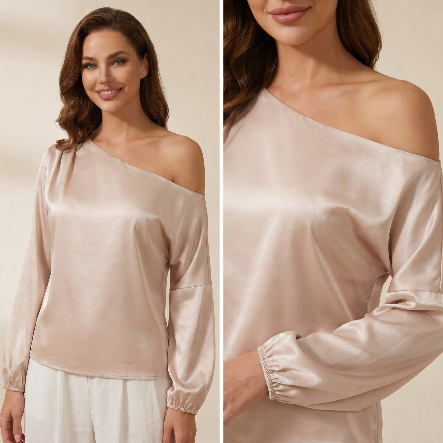 Blouse Women One Shoulder Balloon Sleeve Asymmetrical 3