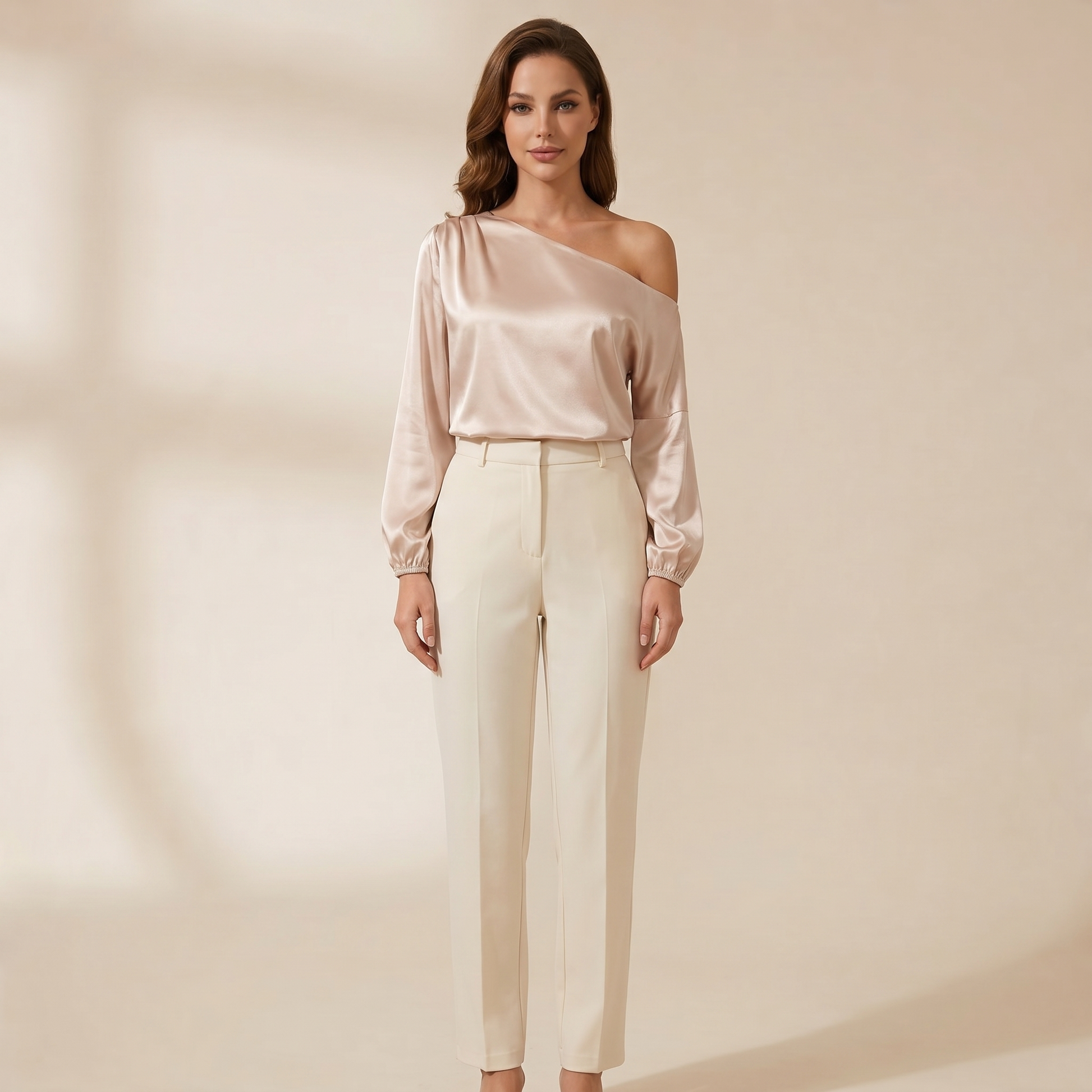Blouse Women One Shoulder Balloon Sleeve Asymmetrical 4