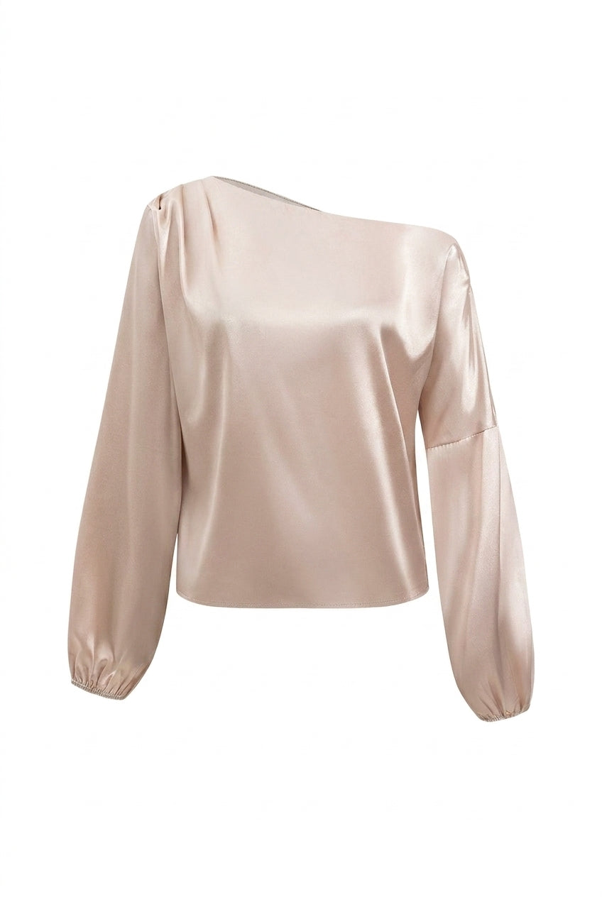 Blouse Women One Shoulder Balloon Sleeve Asymmetrical 5