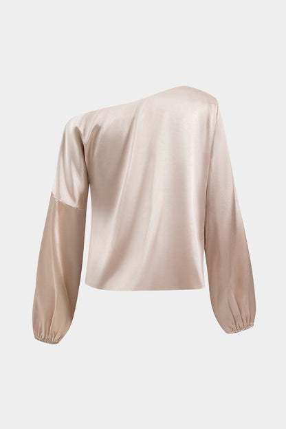 Blouse Women One Shoulder Balloon Sleeve Asymmetrical 6
