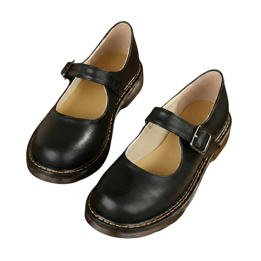 Femme Chaussures Mary Jane à Bride et Semelle Surpiquée Noir