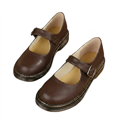 Femme Chaussures Mary Jane à Bride et Semelle Surpiquée Marron