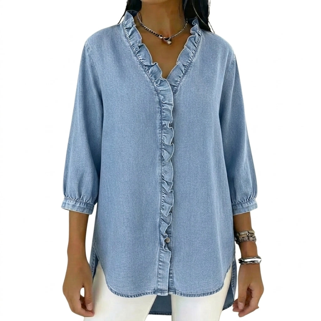 Femme Chemisier en denim à volants et manches 3/4 | imported-image-10