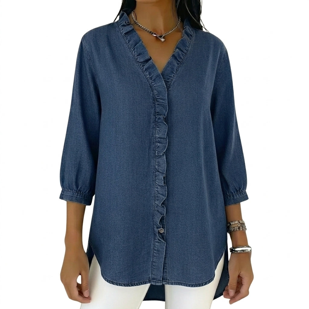 Femme Chemisier en denim à volants et manches 3/4 | imported-image-4