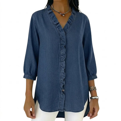 Femme Chemisier en denim à volants et manches 3/4 | imported-image-4