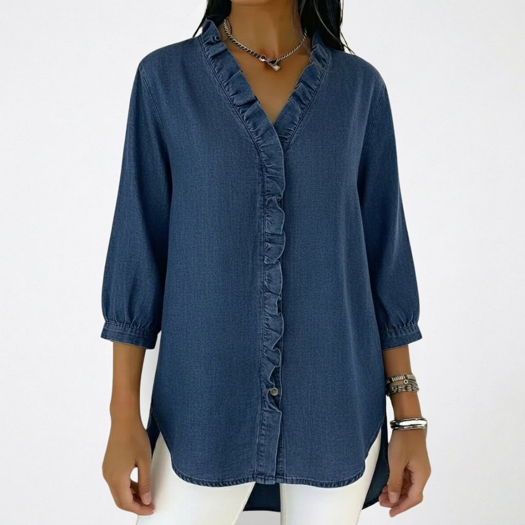 Femme Chemisier en denim à volants et manches 3/4 | imported-image-5