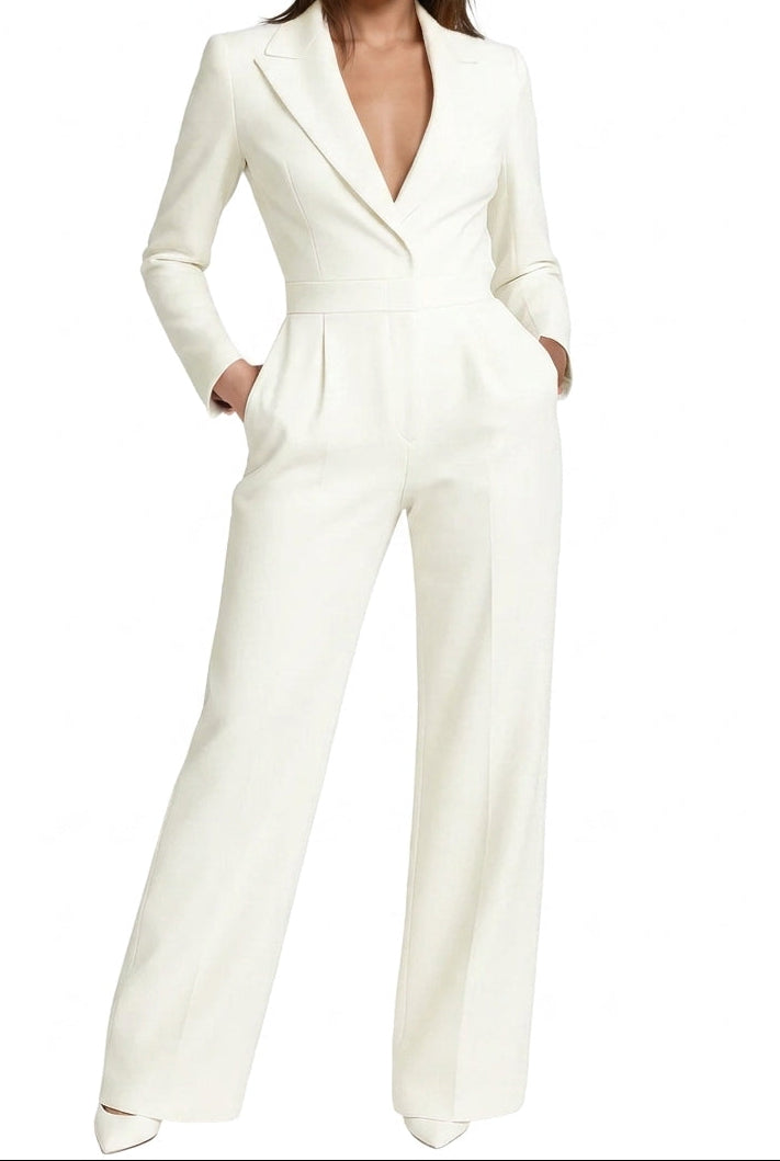 Femme Combinaison à Manches Longues avec Col en V et Jambes Larges-Jumpsuits for women-Gigié