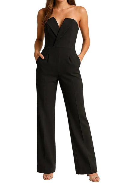 Femme Combinaison Sans Bretelles à Encolure en V et Jambes Larges-Jumpsuits for women-Gigié