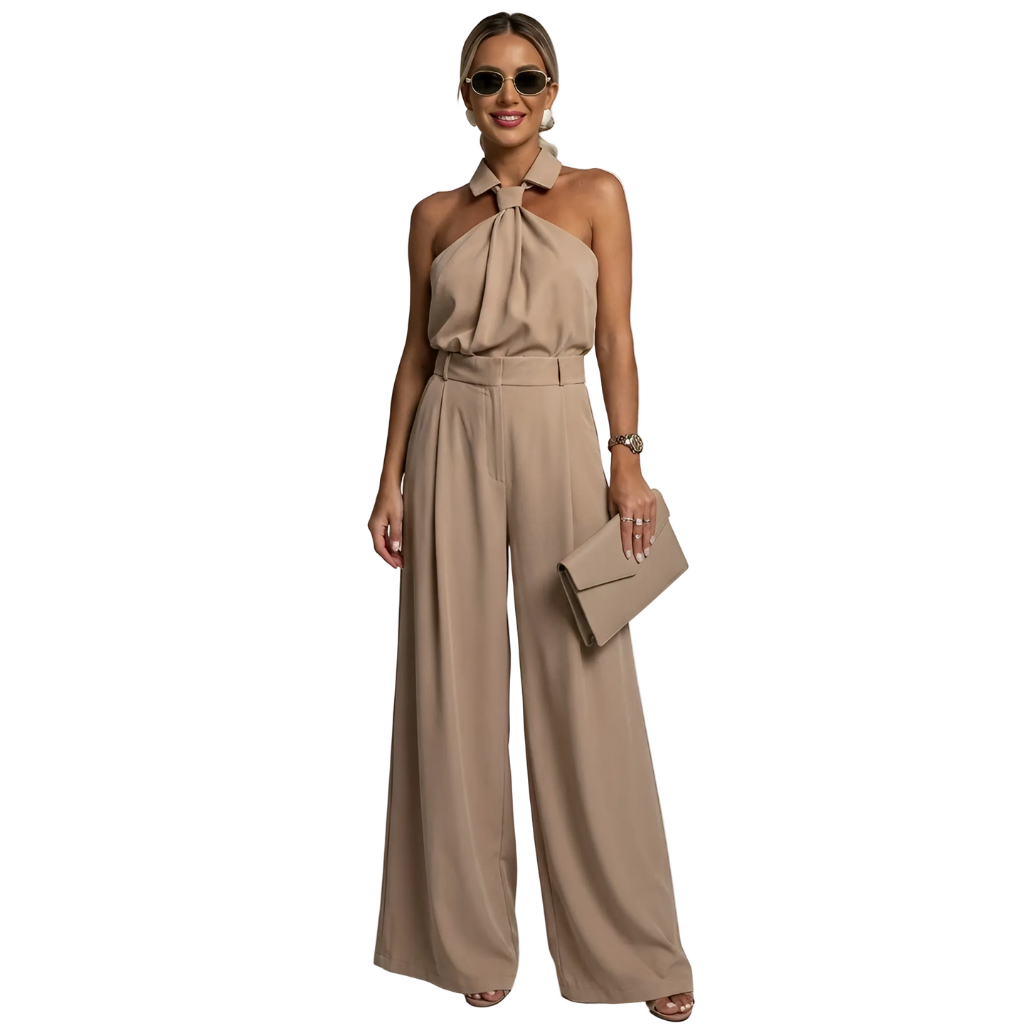 Femme Combinaison Sans Manches à Encolure Halter et Jambes Larges | imported-image-1