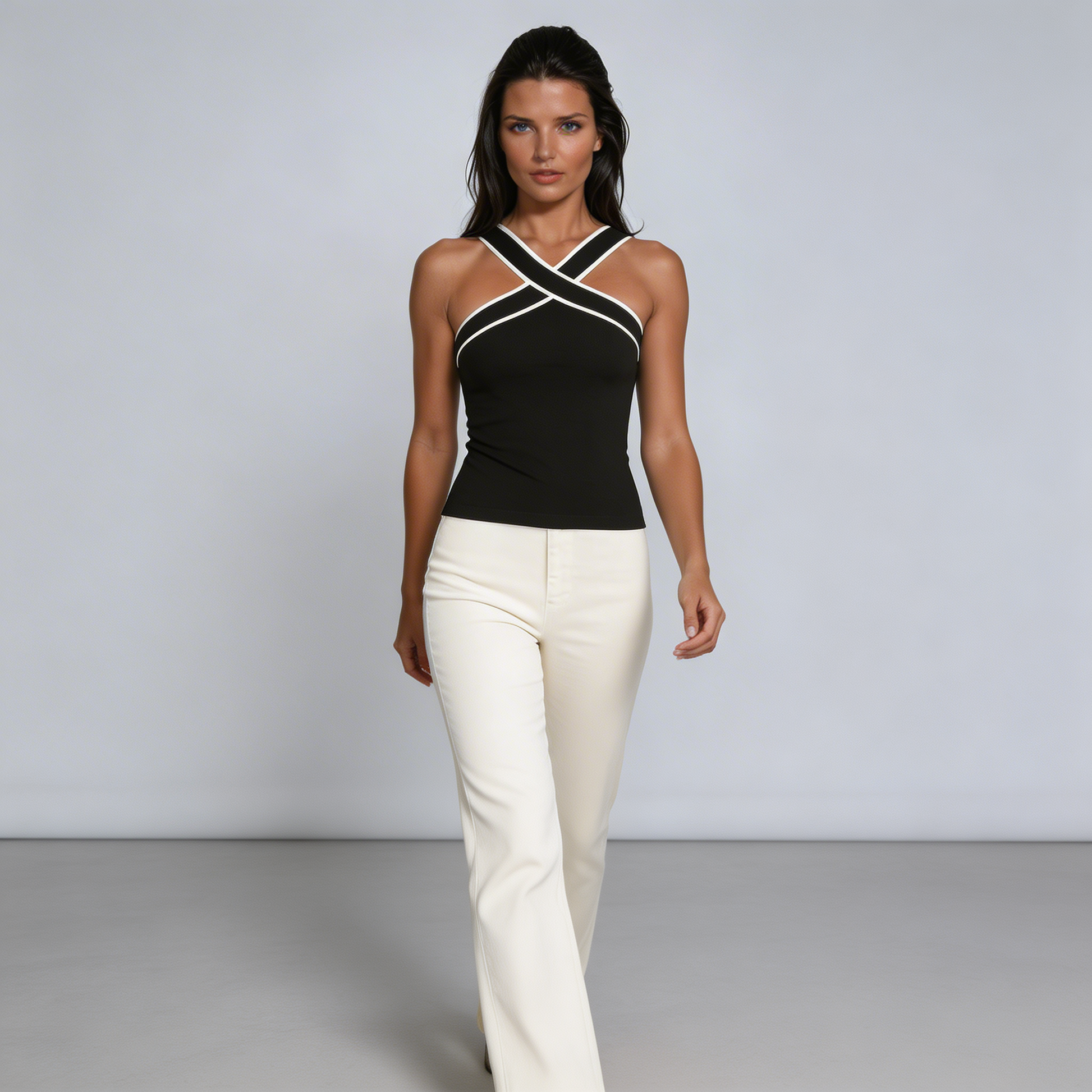 Femme Débardeur à Encolure Licou Croisée et Bordure Contrastée | imported-image-3