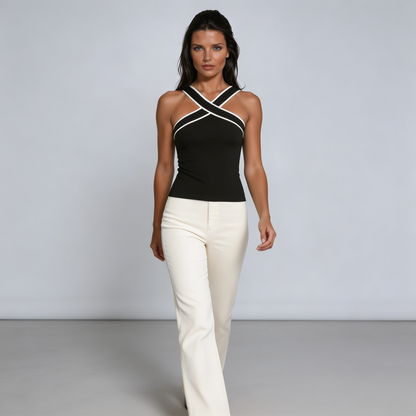 Femme Débardeur à Encolure Licou Croisée et Bordure Contrastée | imported-image-3