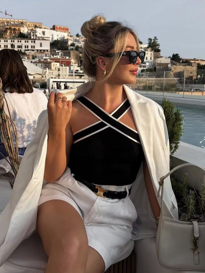 Femme Débardeur à Encolure Licou Croisée et Bordure Contrastée | imported-image-5