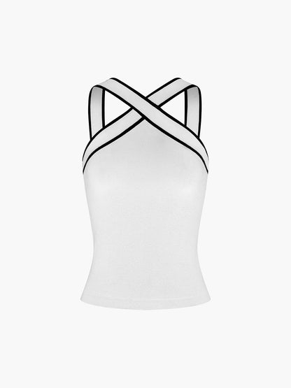 Femme Débardeur à Encolure Licou Croisée et Bordure Contrastée | imported-image-8
