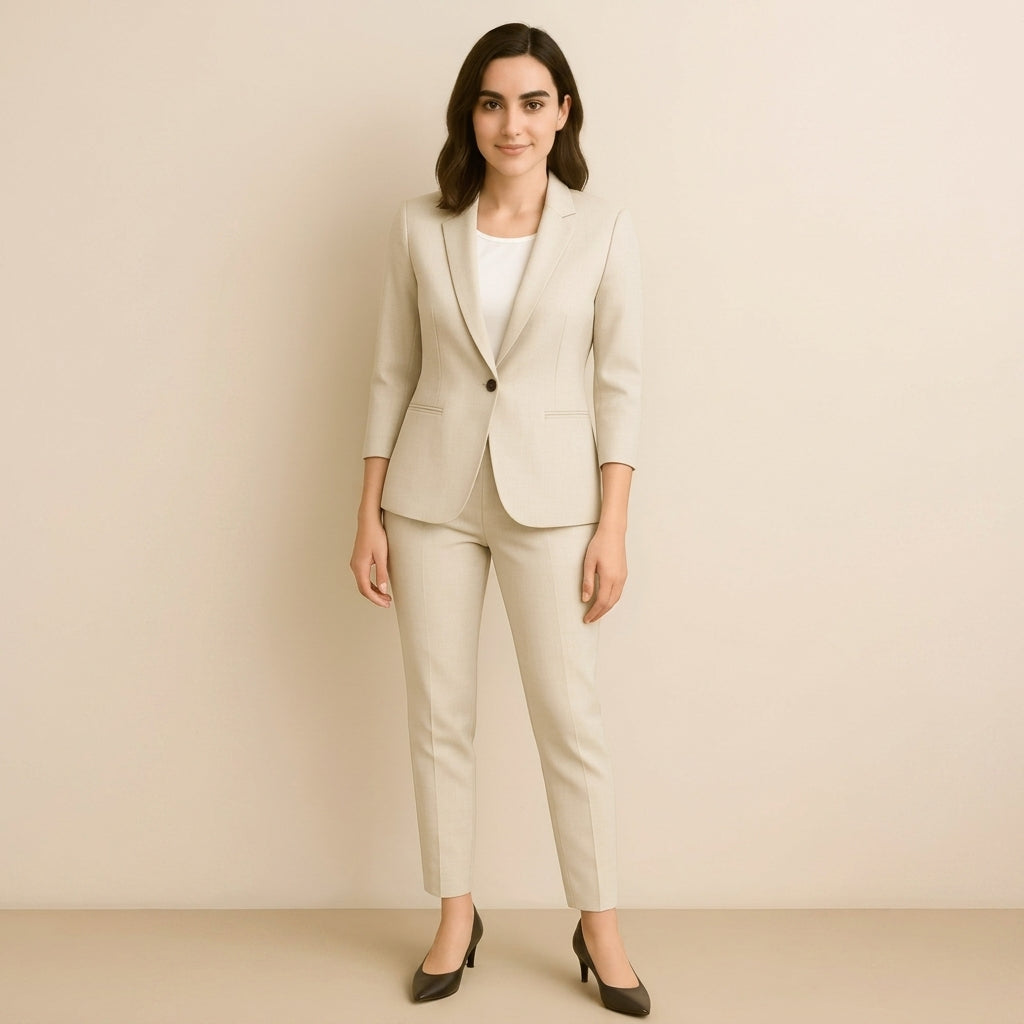 Femme ensemble avec blazer à revers à encoche et pantalon droit | imported-image-2