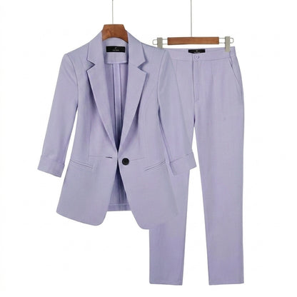Femme ensemble avec blazer à revers à encoche et pantalon droit | imported-image-3