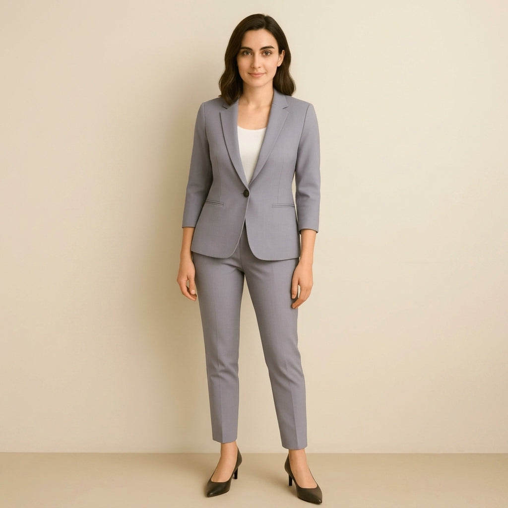 Femme ensemble avec blazer à revers à encoche et pantalon droit | imported-image-4