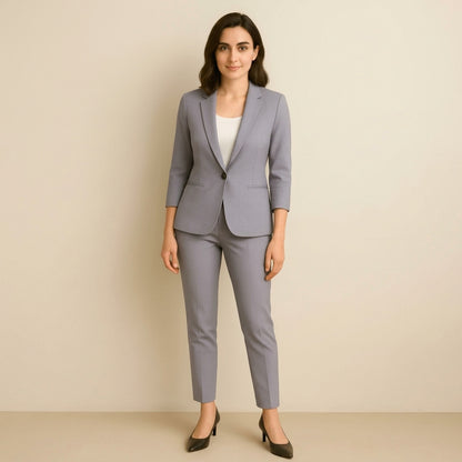 Femme ensemble avec blazer à revers à encoche et pantalon droit | imported-image-4