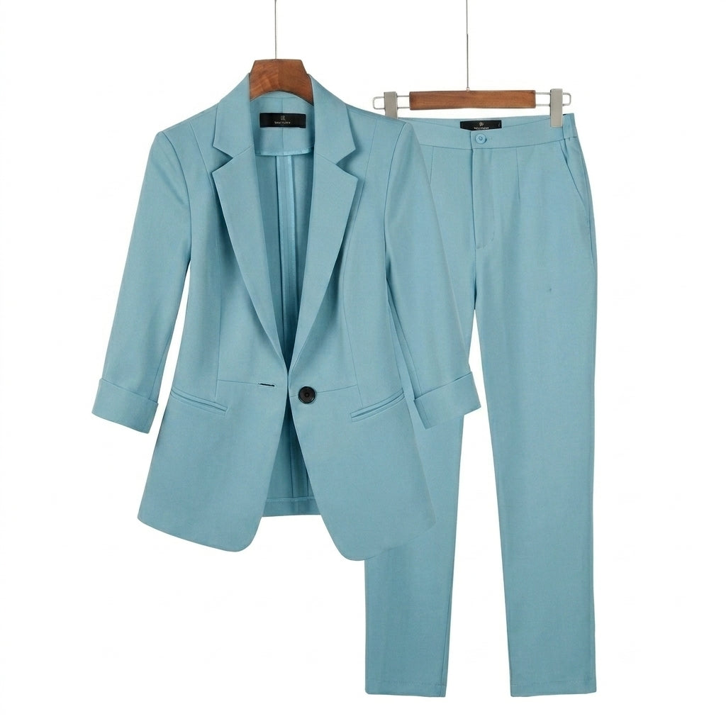 Femme ensemble avec blazer à revers à encoche et pantalon droit | imported-image-5