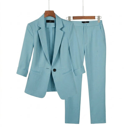 Femme ensemble avec blazer à revers à encoche et pantalon droit | imported-image-5