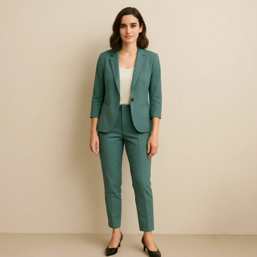 Femme ensemble avec blazer à revers à encoche et pantalon droit | imported-image-6