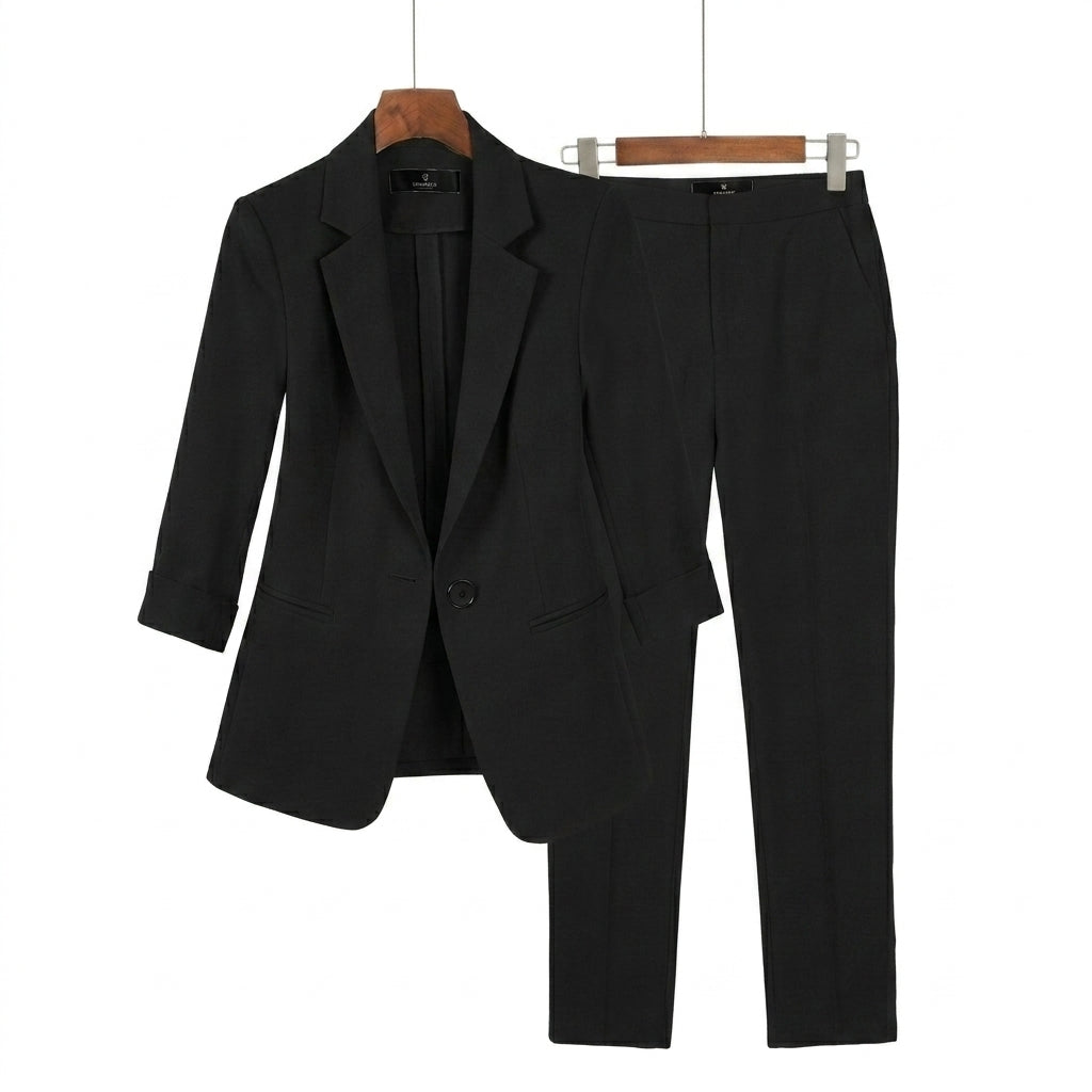Femme ensemble avec blazer à revers à encoche et pantalon droit | imported-image-7