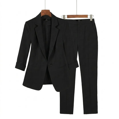 Femme ensemble avec blazer à revers à encoche et pantalon droit | imported-image-7