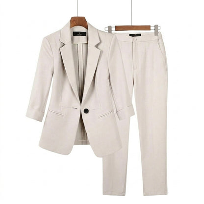 Femme ensemble avec blazer à revers à encoche et pantalon droit | imported-image-1
