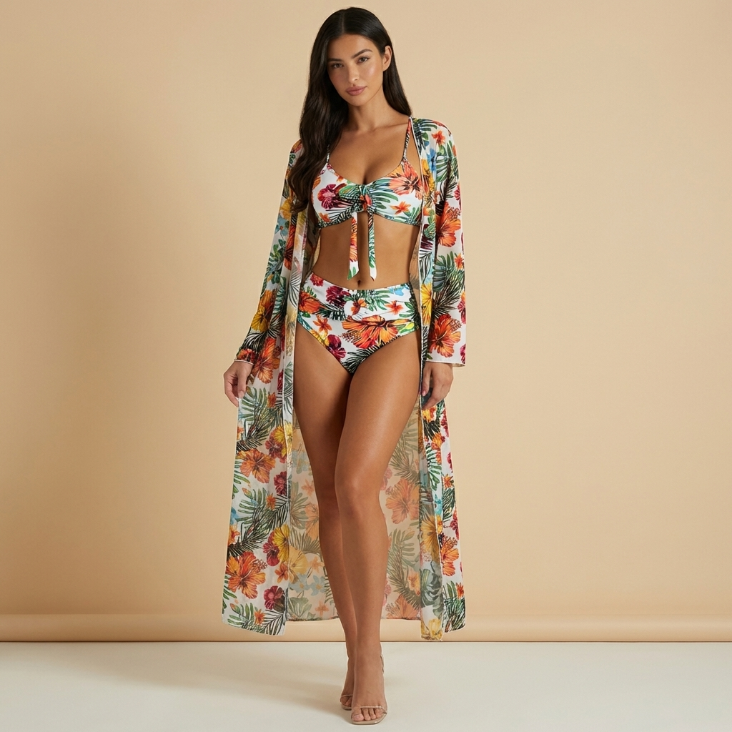 Femme Ensemble bikini trois pièces avec haut à nouer et robe longue | imported-image-2
