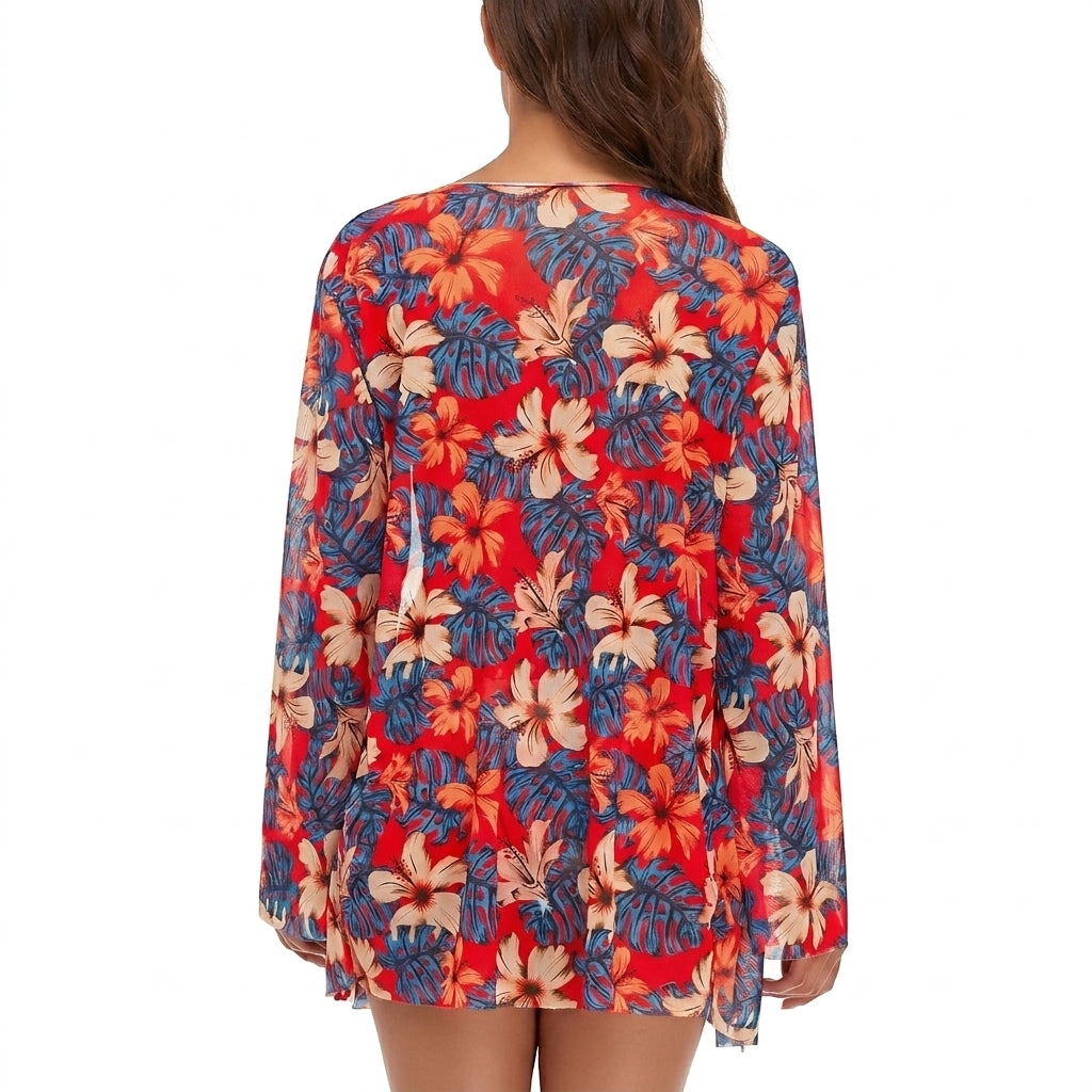 Femme Ensemble Bikini Trois Pièces avec Paréo Floral et Détail Métallique 3