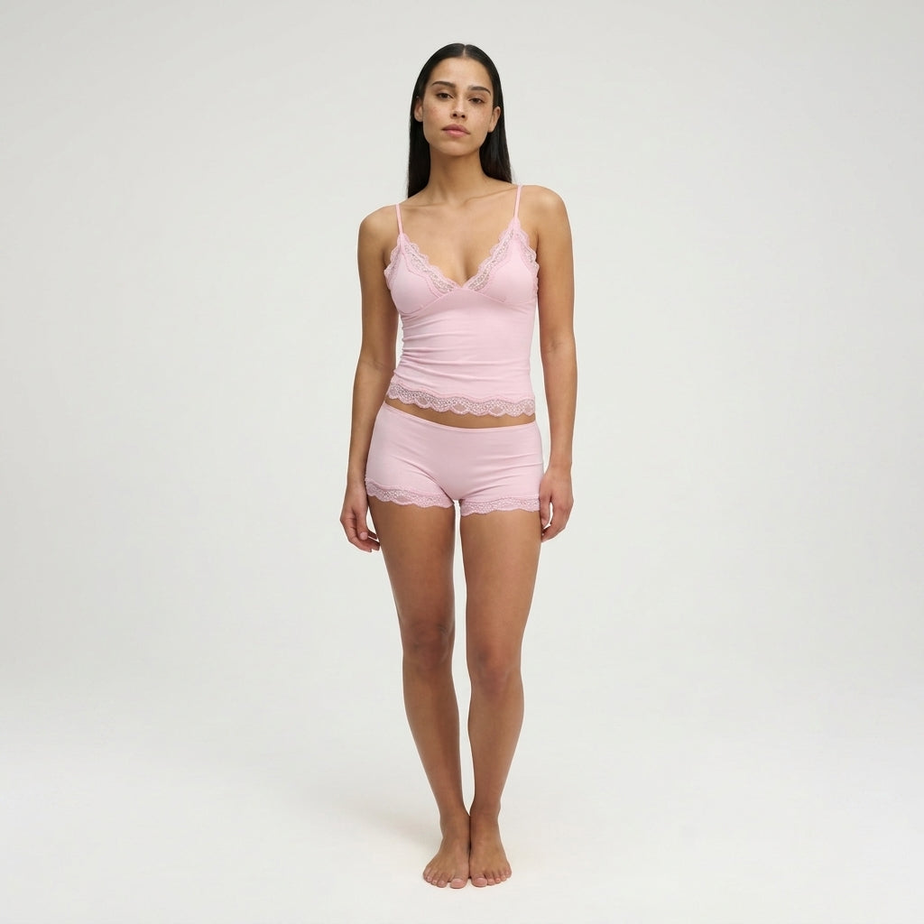 Femme - Ensemble caraco à bretelles réglables et short avec bordure en dentelle | imported-image-6