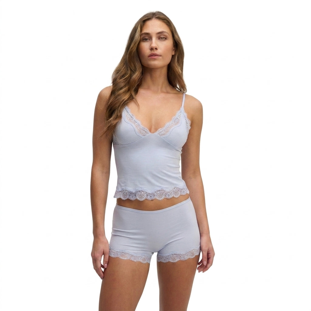 Femme - Ensemble caraco à bretelles réglables et short avec bordure en dentelle | imported-image-7