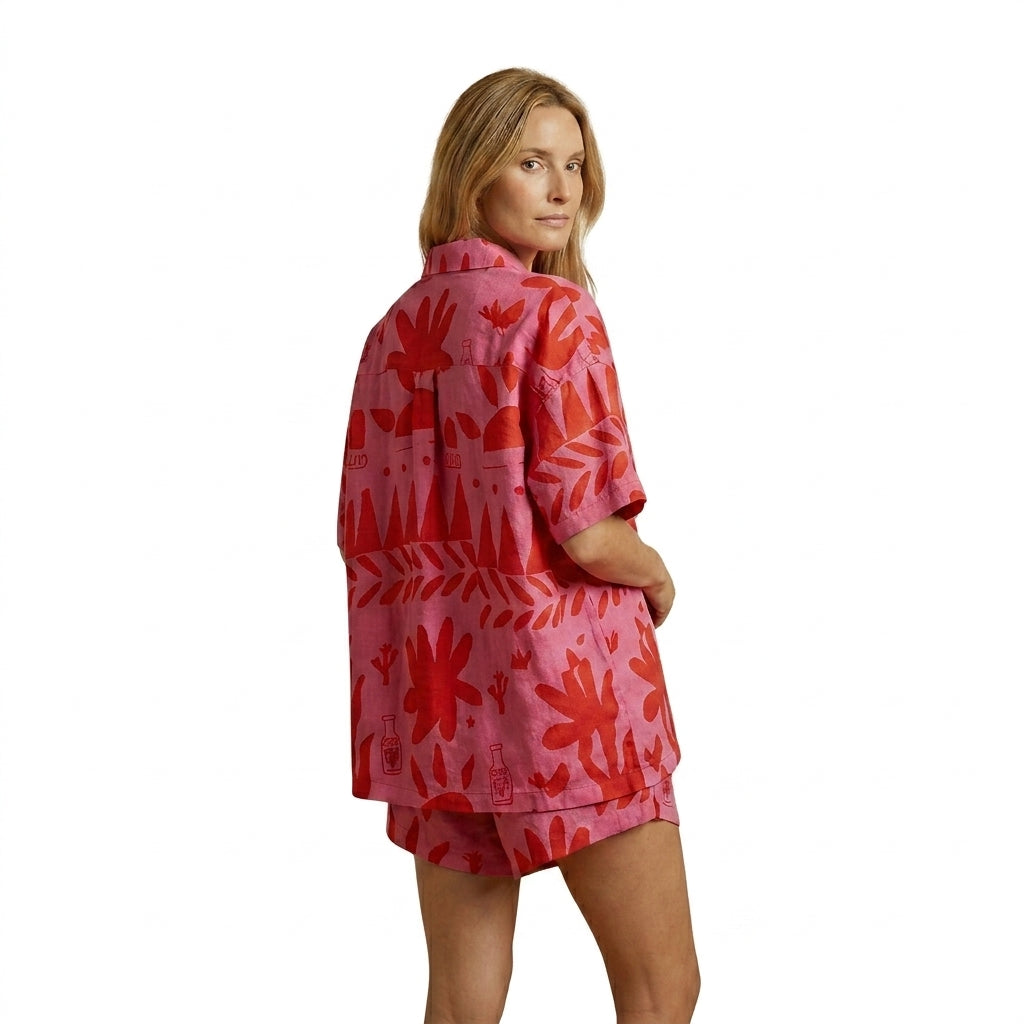 Femme Ensemble Chemise Manches Courtes et Short Imprimé Graphique Col Revers 1