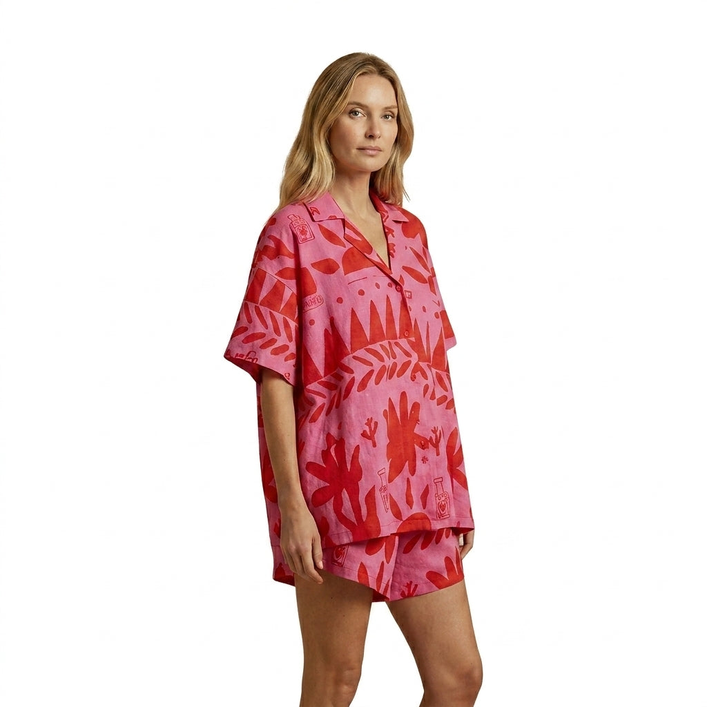 Femme Ensemble Chemise Manches Courtes et Short Imprimé Graphique Col Revers 3