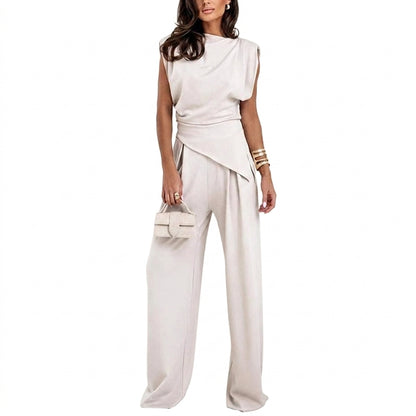 Femme Ensemble Haut Sans Manches et Pantalon Large avec Drapé Asymétrique | imported-image-2