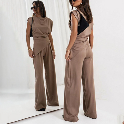 Femme Ensemble Haut Sans Manches et Pantalon Large avec Drapé Asymétrique | imported-image-7