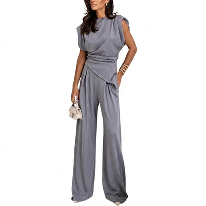 Femme Ensemble Haut Sans Manches et Pantalon Large avec Drapé Asymétrique | imported-image-8