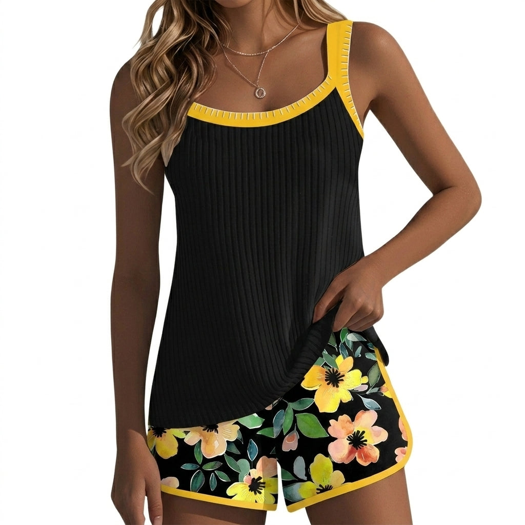 Femme Ensemble Tankini à Haut Côtelé et Short à Motif Floral | imported-image-4