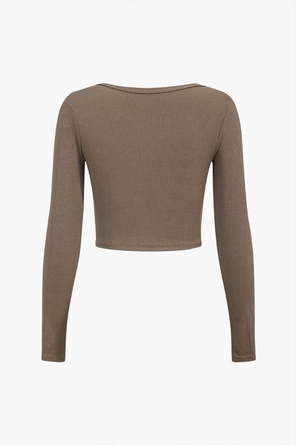 Women Long Sleeve Top Asymmetrical Cut Button Closure 5