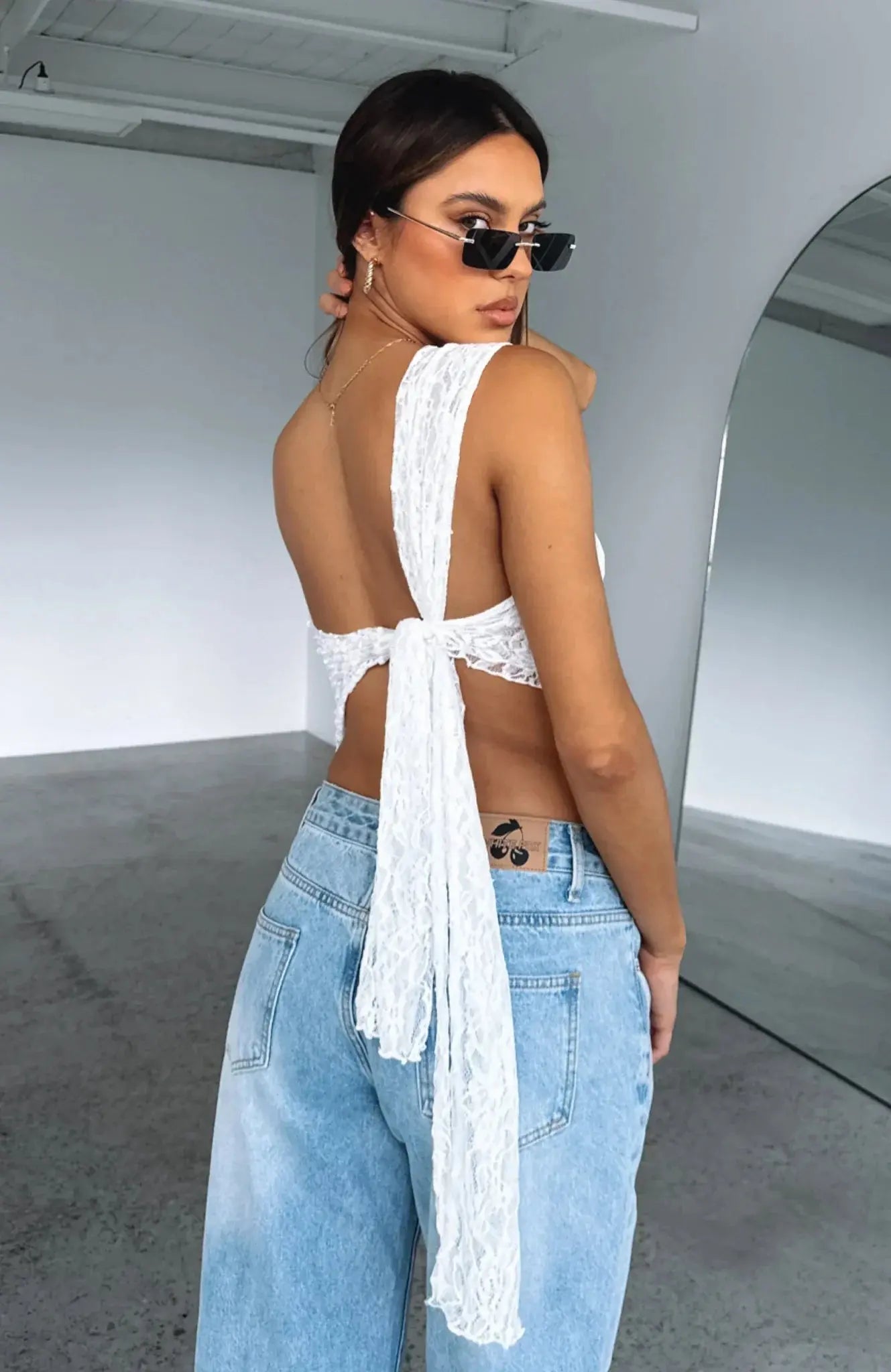Women Top One Shoulder Asymmetrical Neckline Lace Design 2