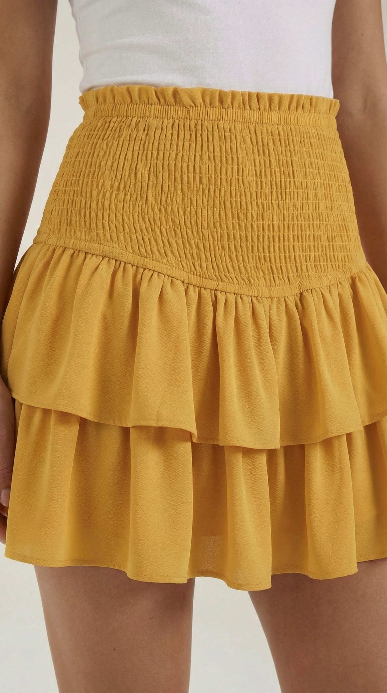 Femme Jupe à taille haute avec ceinture smockée et volants 15