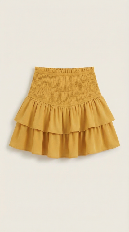 Femme Jupe à taille haute avec ceinture smockée et volants 17