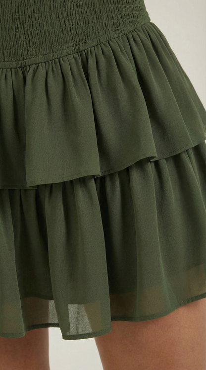 Femme Jupe à taille haute avec ceinture smockée et volants 19