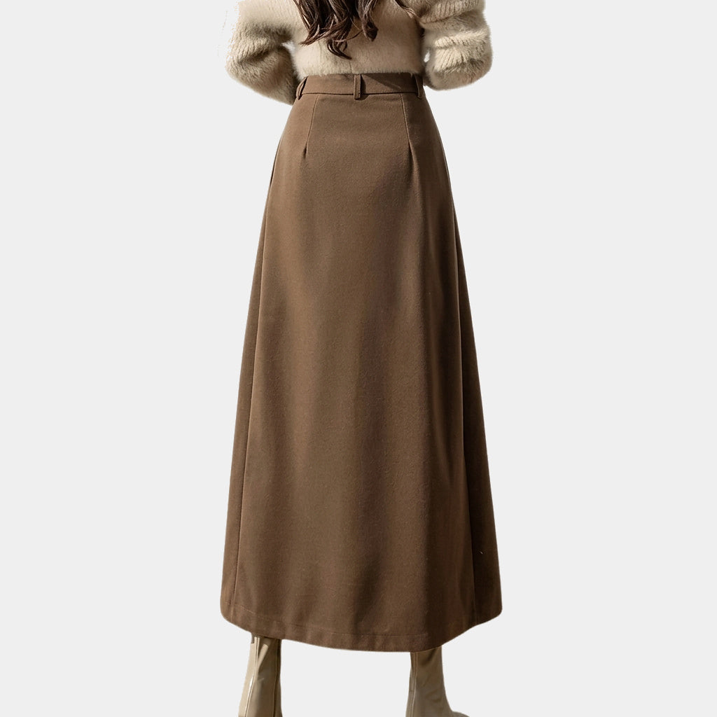 Dames Geplooide Maxi Rok met Hoge Taille