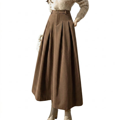 Dames Geplooide Maxi Rok met Hoge Taille Bruin
