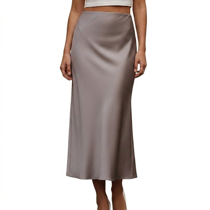 Femme Jupe Longue Taille Haute Coupe Évasée Marron Clair